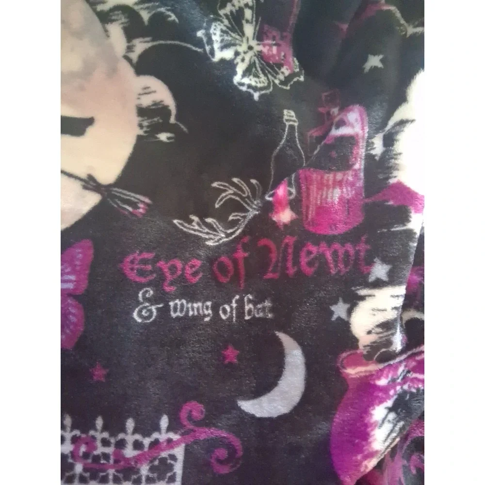 Witch Spells Halloween Throw Blanket Fleece Spooky Moon Purple Black 48